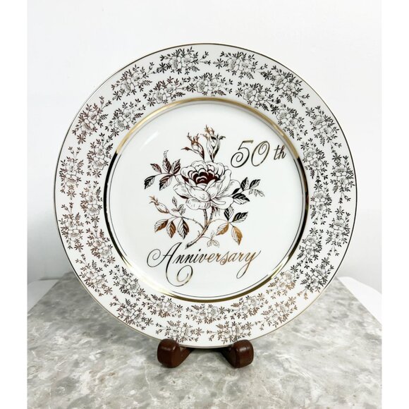 Norcrest Other - Vintage Norcrest Chatillon Porcelain 50th Anniversary Plate in White / Gold
